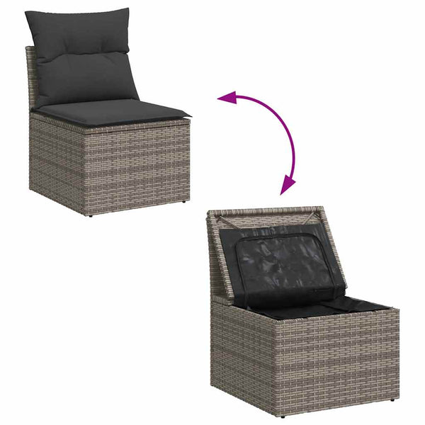 vidaXL Salon de jardin 6 pcs avec coussins Gris Résine tressée