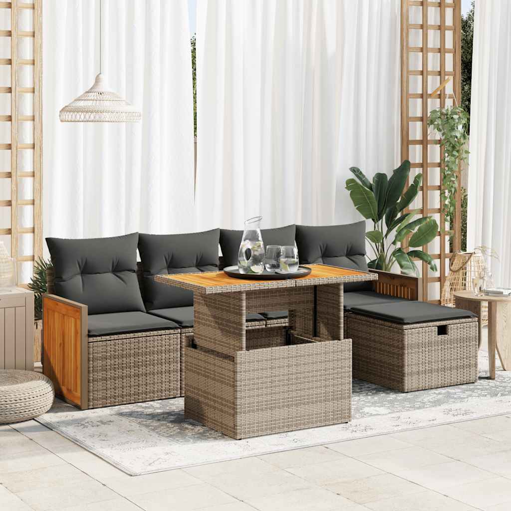 vidaXL Salon de jardin 6 pcs avec coussins Gris Résine tressée
