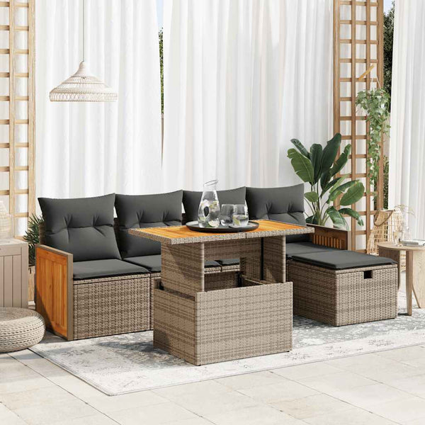 vidaXL Salon de jardin 6 pcs avec coussins Gris Résine tressée