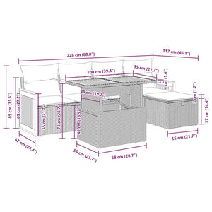 6-tlg. Garten Sofagarnitur Grau Poly Rattan Akazie
