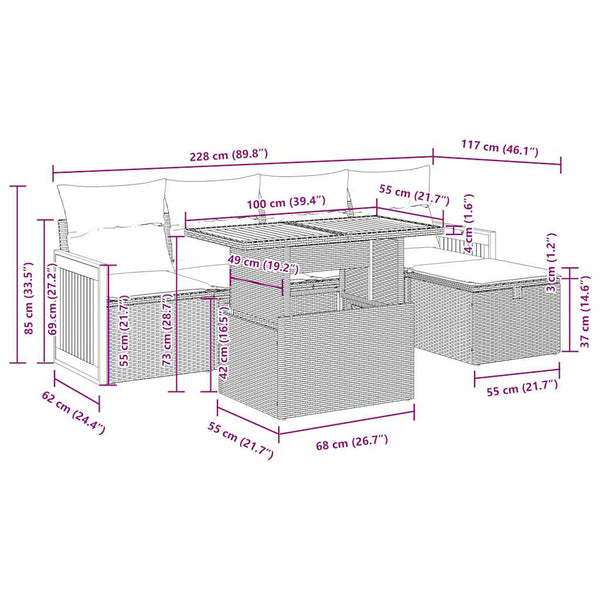 6-tlg. Garten Sofagarnitur Grau Poly Rattan Akazie