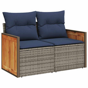 6-tlg. Garten Sofagarnitur Grau Poly Rattan Akazie