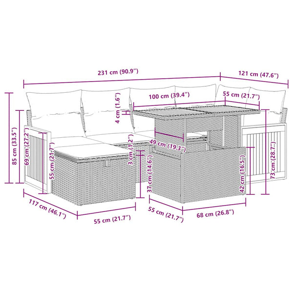 8-teilige Garten Sofagarnitur Schwarz Poly Rattan