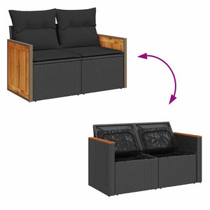 8-teilige Garten Sofagarnitur Schwarz Poly Rattan