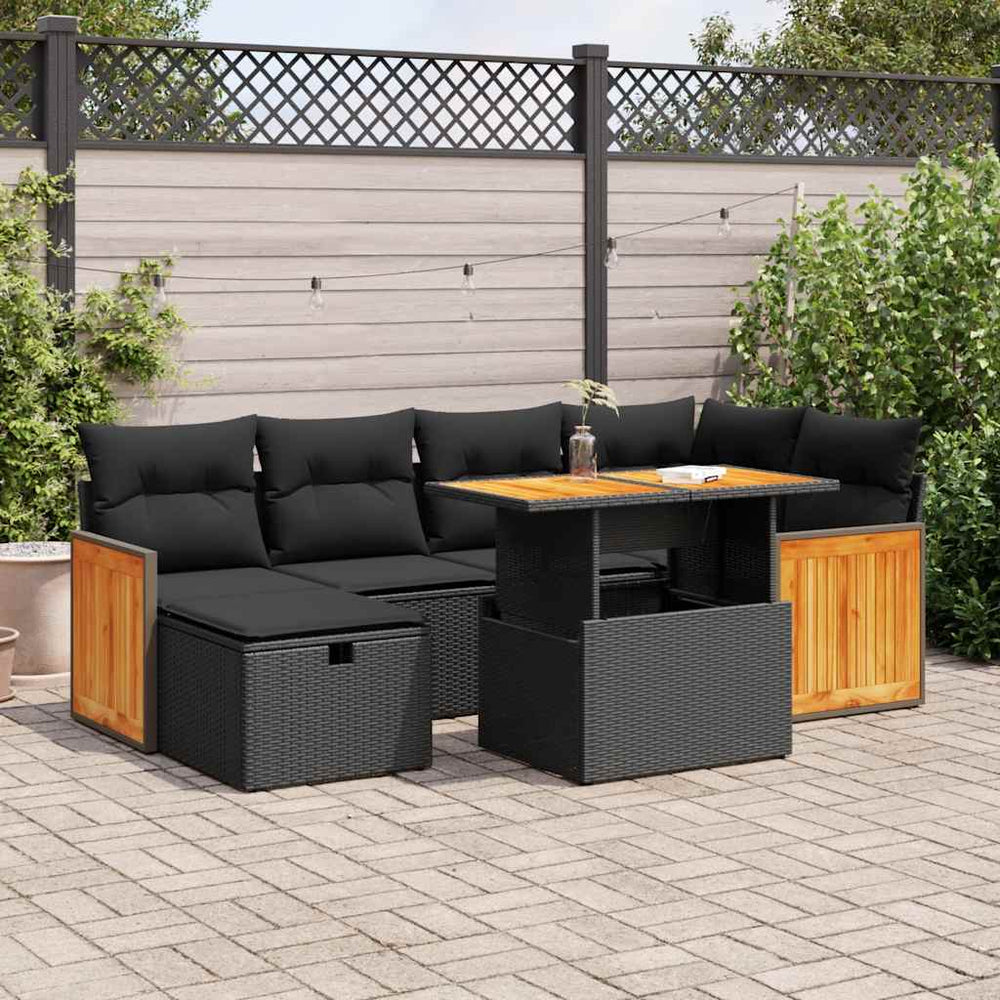 vidaXL Salon de jardin 8 pcs avec coussins Noir Résine tressée