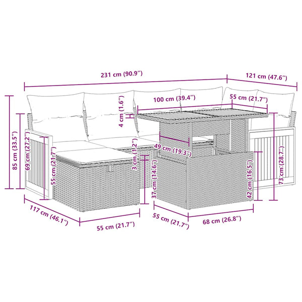 8-teilige Garten Sofagarnitur Schwarz Poly Rattan