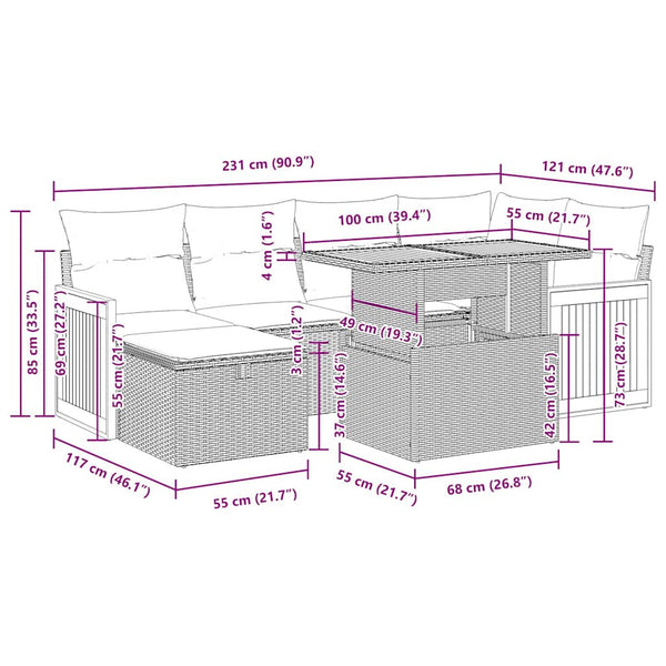 7-teilige Garten Sofagarnitur Braun Poly Rattan