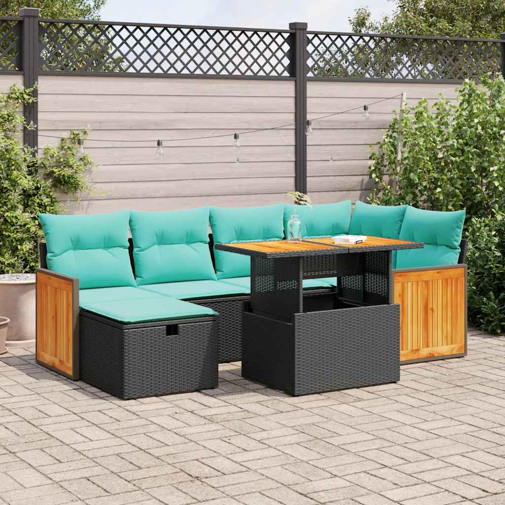 vidaXL Salon de jardin 7 pcs avec coussins marron résine tressée acacia