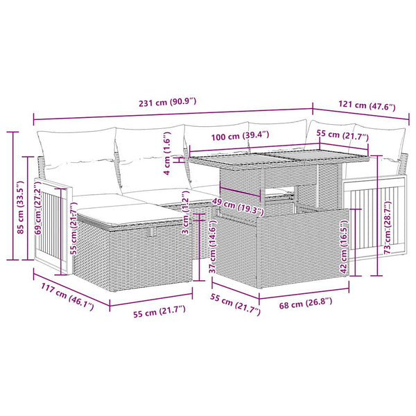 8-teilige Garten Sofagarnitur Beige Poly Rattan