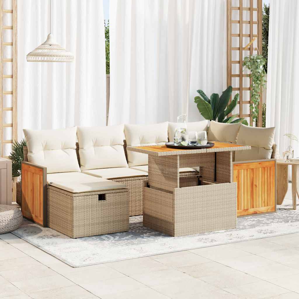 8-teilige Garten Sofagarnitur Beige Poly Rattan