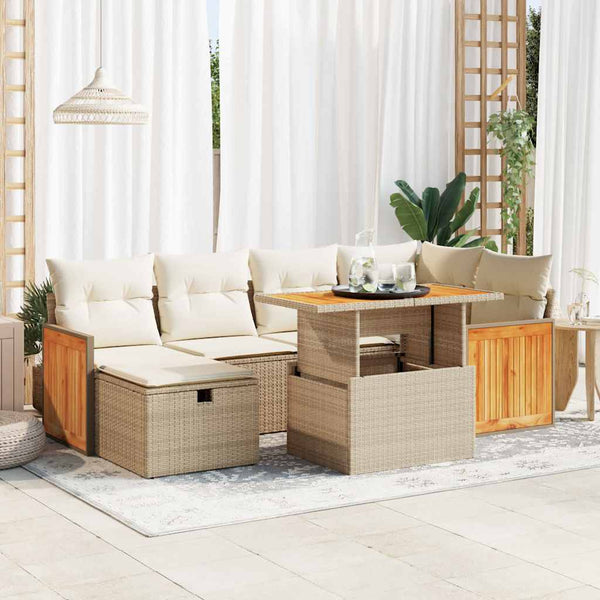 8-teilige Garten Sofagarnitur Beige Poly Rattan