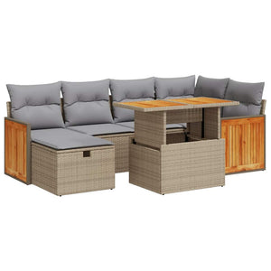 8-teilige Garten Sofagarnitur Beige Poly Rattan