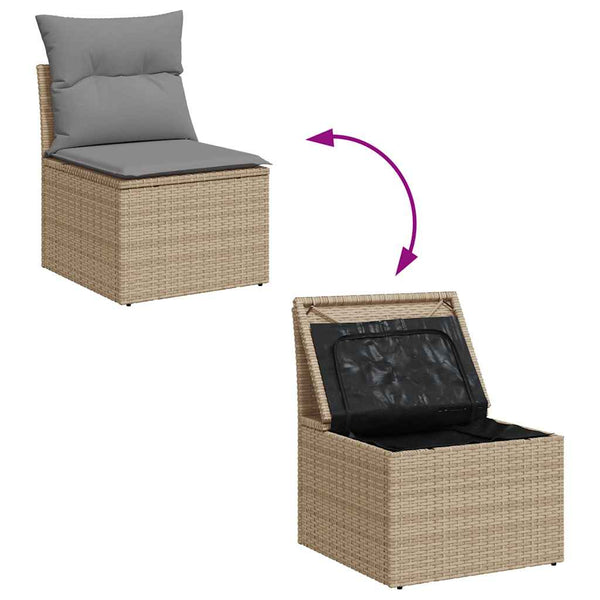 8-teilige Garten Sofagarnitur Beige Poly Rattan