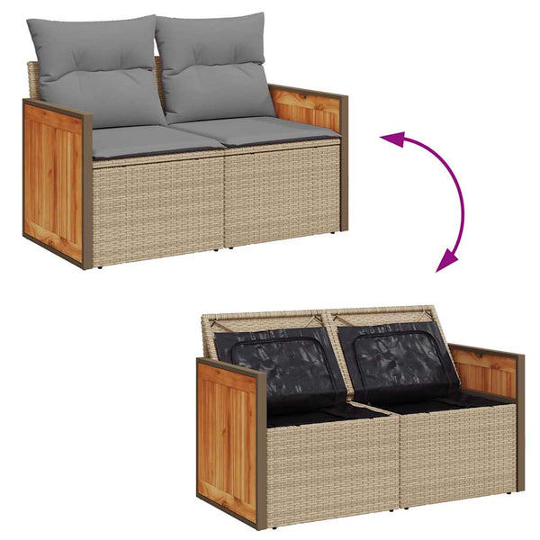 8-teilige Garten Sofagarnitur Beige Poly Rattan