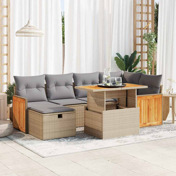 8-teilige Garten Sofagarnitur Beige Poly Rattan