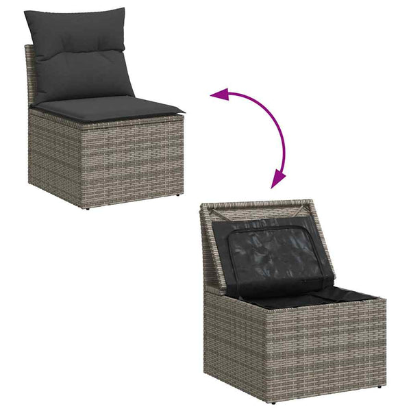vidaXL Salon de jardin 8 pcs avec coussins Gris Résine tressée