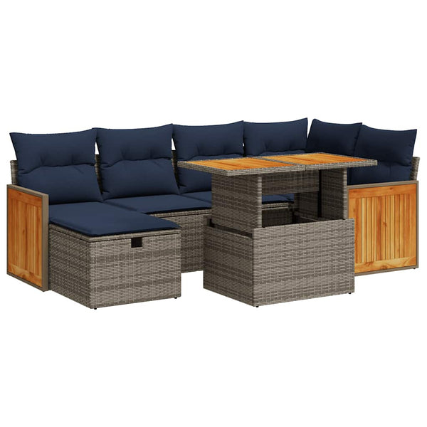 vidaXL Ensemble de canapés de jardin 7 pcs avec coussins Gris Résine tressée