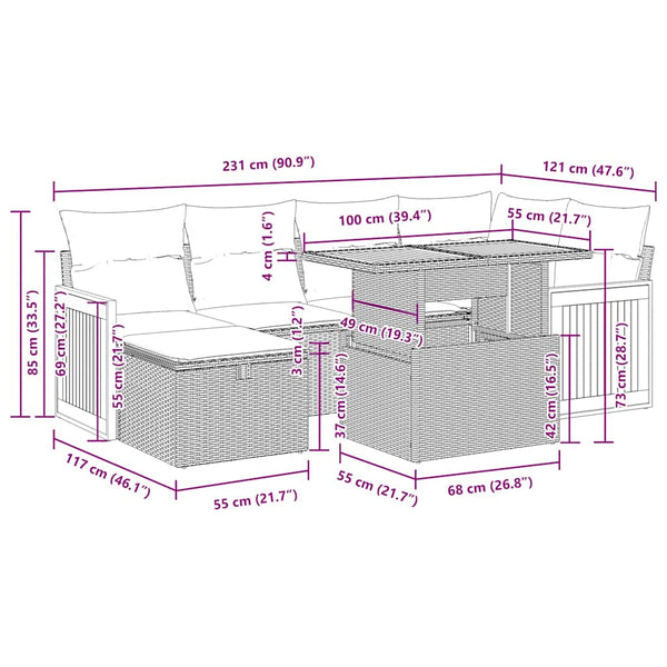 vidaXL Ensemble de canapés de jardin 7 pcs avec coussins Gris Résine tressée