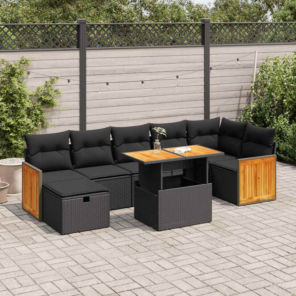 vidaXL Salon de jardin 5 pcs avec coussins Noir Résine tressée
