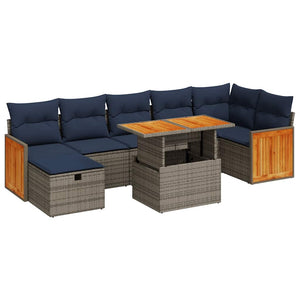 8-teilige Garten Sofagarnitur Grau Poly Rattan