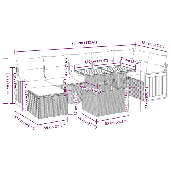 8-teilige Garten Sofagarnitur Grau Poly Rattan