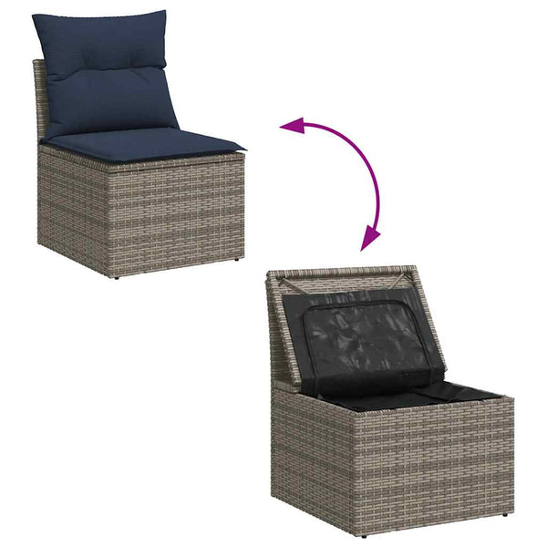 8-teilige Garten Sofagarnitur Grau Poly Rattan