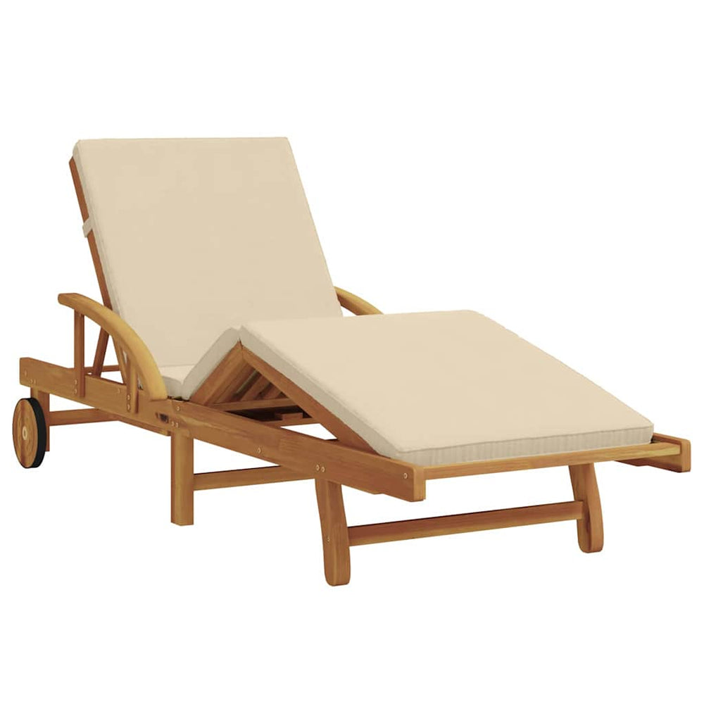 Beige Sonnenliege Akazie Massivholz 200 cm