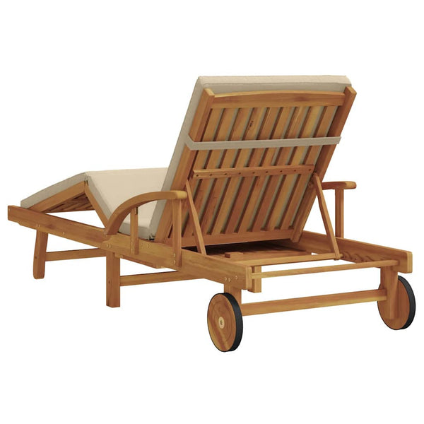 Beige Sonnenliege Akazie Massivholz 200 cm