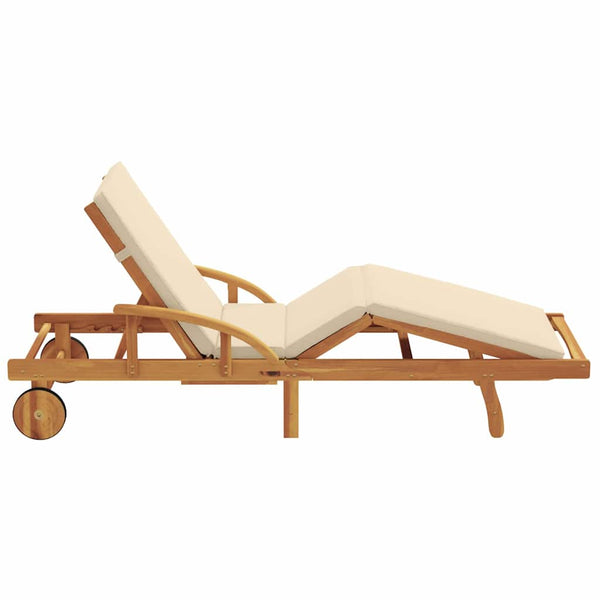 Beige Sonnenliege Akazie Massivholz 200 cm