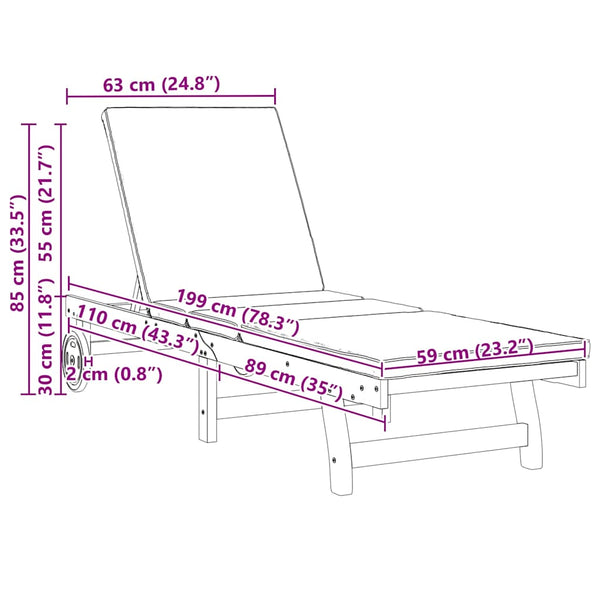 vidaXL Chaise longue marron et crème 199 x 63 x 85 cm Bois d'acacia massif