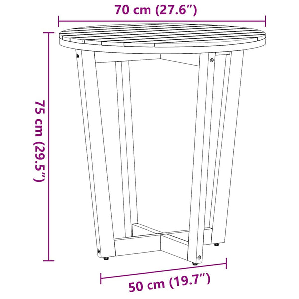 vidaXL Table d'appoint de jardin ronde Ø70x75 cm en bois d'acacia massif
