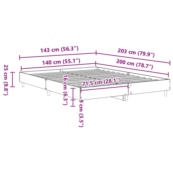 Bettgestell Betongrau 140x200 cm