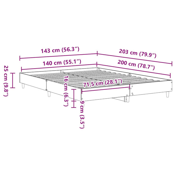 Bettgestell 140x200 cm Braun Eichen-Optik