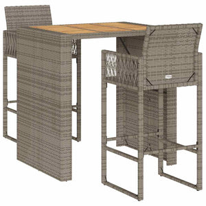 3-tlg. Gartenbar Set Grau Poly Rattan Akazie