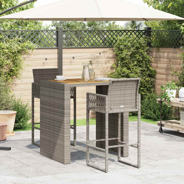 3-tlg. Gartenbar Set Grau Poly Rattan Akazie
