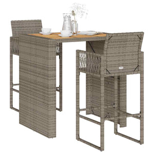 3-tlg. Gartenbar Set Grau Poly Rattan Akazie