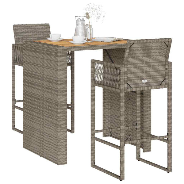 3-tlg. Gartenbar Set Grau Poly Rattan Akazie