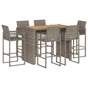 7-teiliges Gartenbar-Set Grau Poly Rattan Akazie