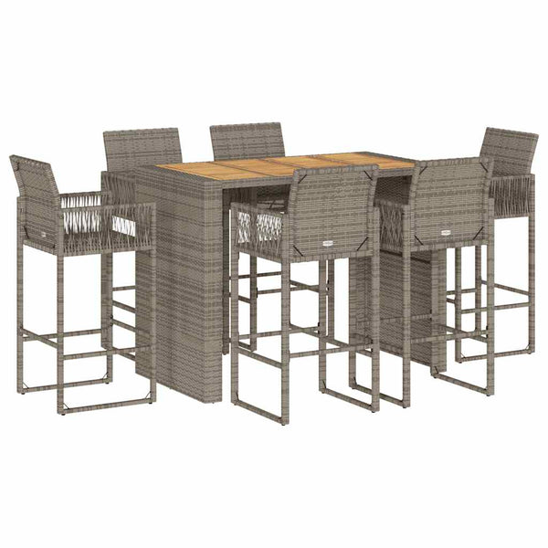 7-teiliges Gartenbar-Set Grau Poly Rattan Akazie