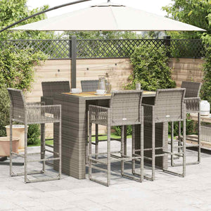 7-teiliges Gartenbar-Set Grau Poly Rattan Akazie