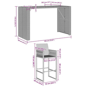7-teiliges Gartenbar-Set Grau Poly Rattan Akazie