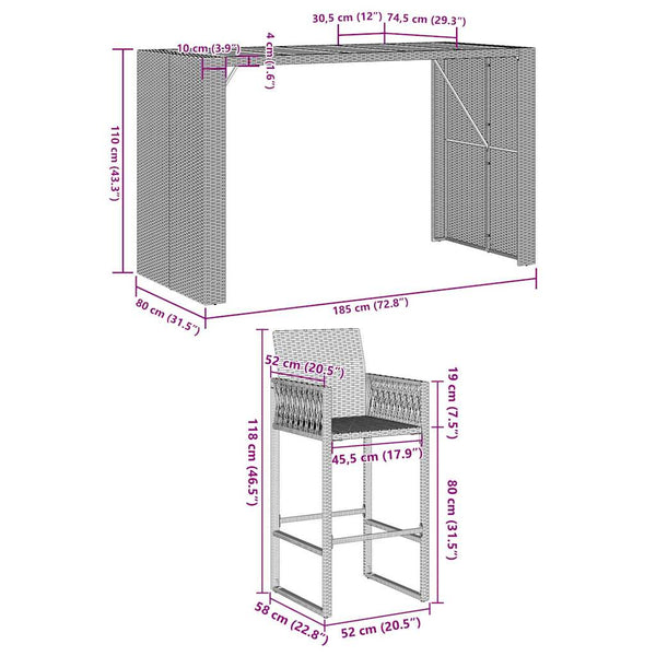7-teiliges Gartenbar-Set Grau Poly Rattan Akazie