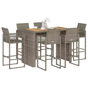 7-teiliges Gartenbar-Set Grau Poly Rattan Akazie