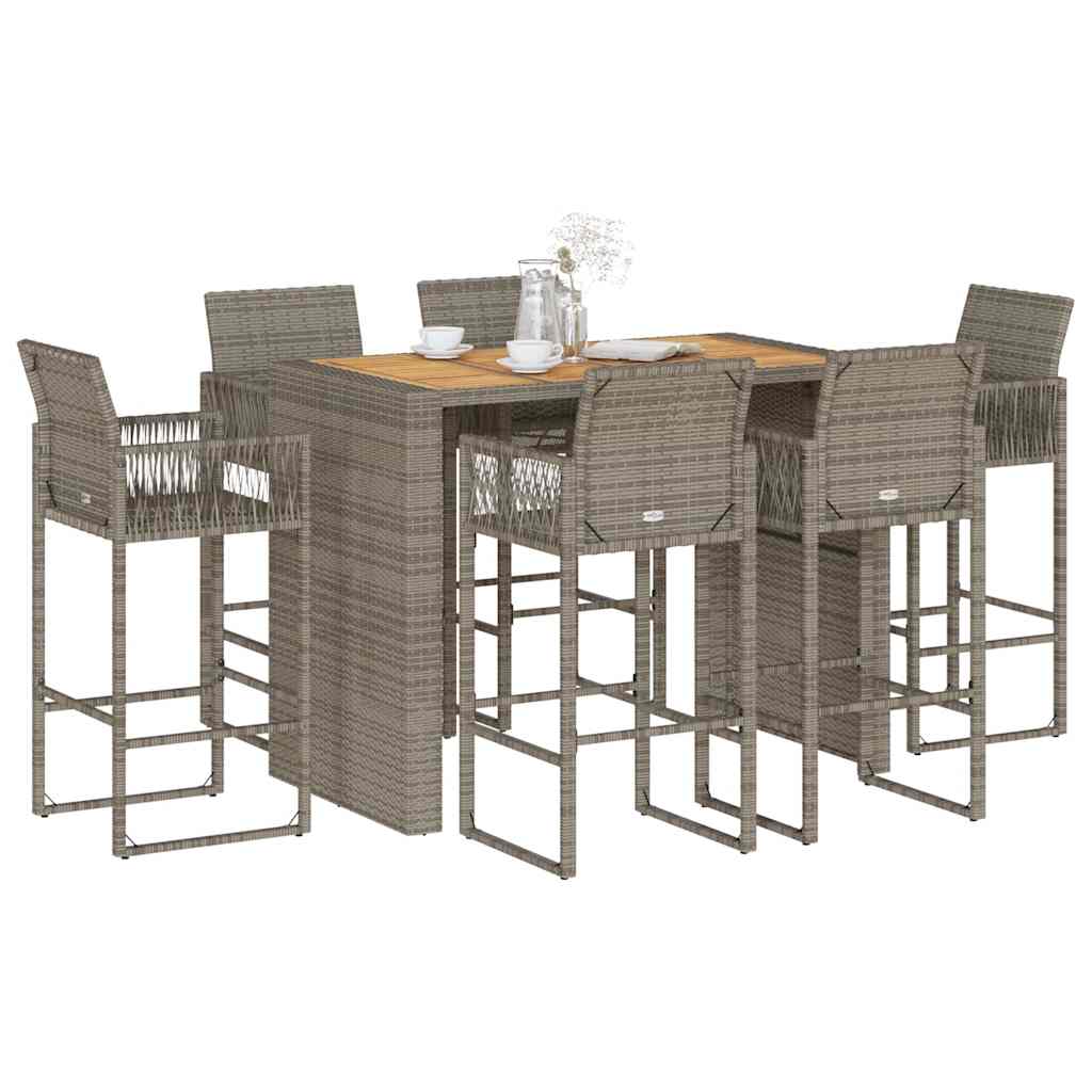 7-teiliges Gartenbar-Set Grau Poly Rattan Akazie