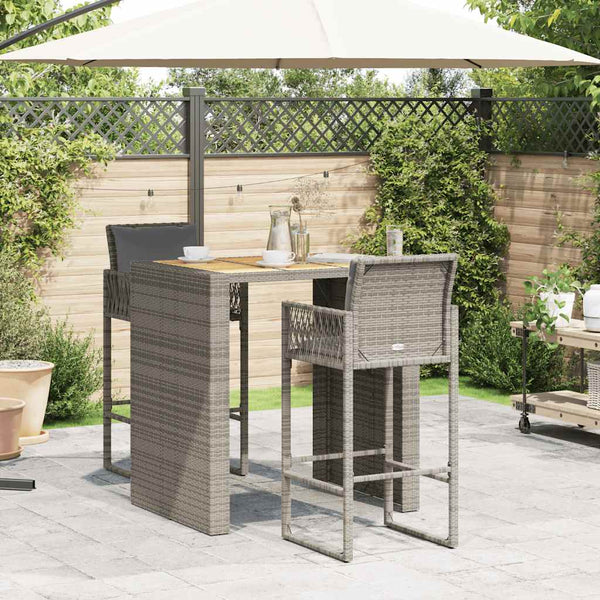 3-tlg. Gartenbar-Set Grau Poly Rattan Akazie