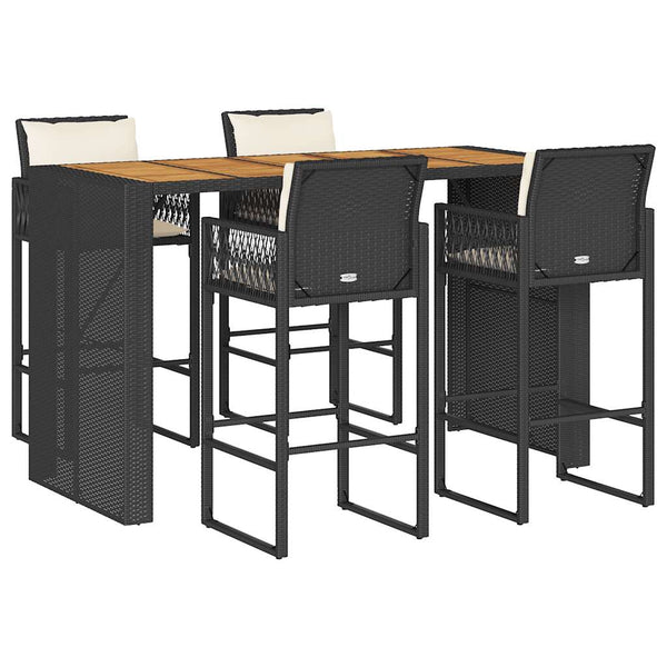 5-tlg. Gartenbar-Set Schwarz Poly Rattan Akazie