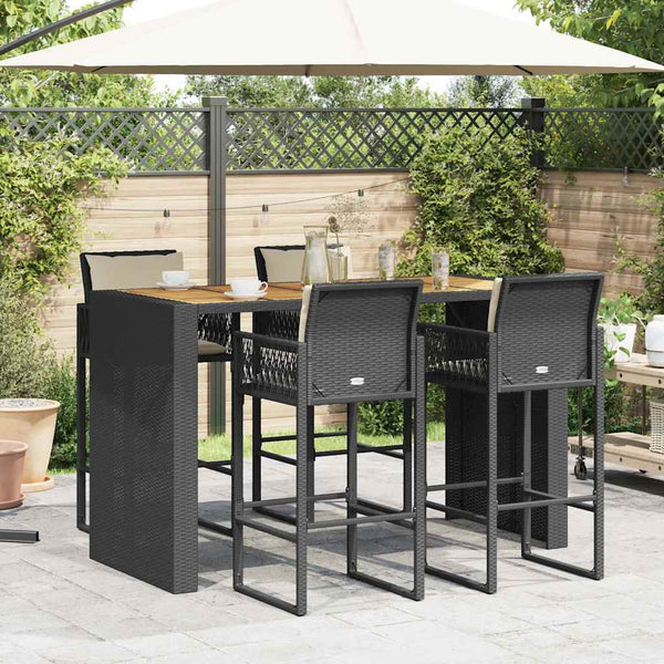 5-tlg. Gartenbar-Set Schwarz Poly Rattan Akazie