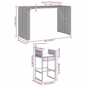 5-tlg. Gartenbar-Set Schwarz Poly Rattan Akazie