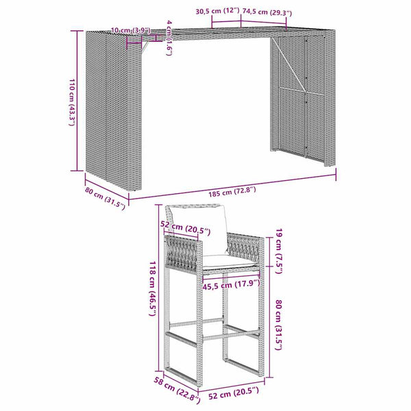 5-tlg. Gartenbar-Set Schwarz Poly Rattan Akazie