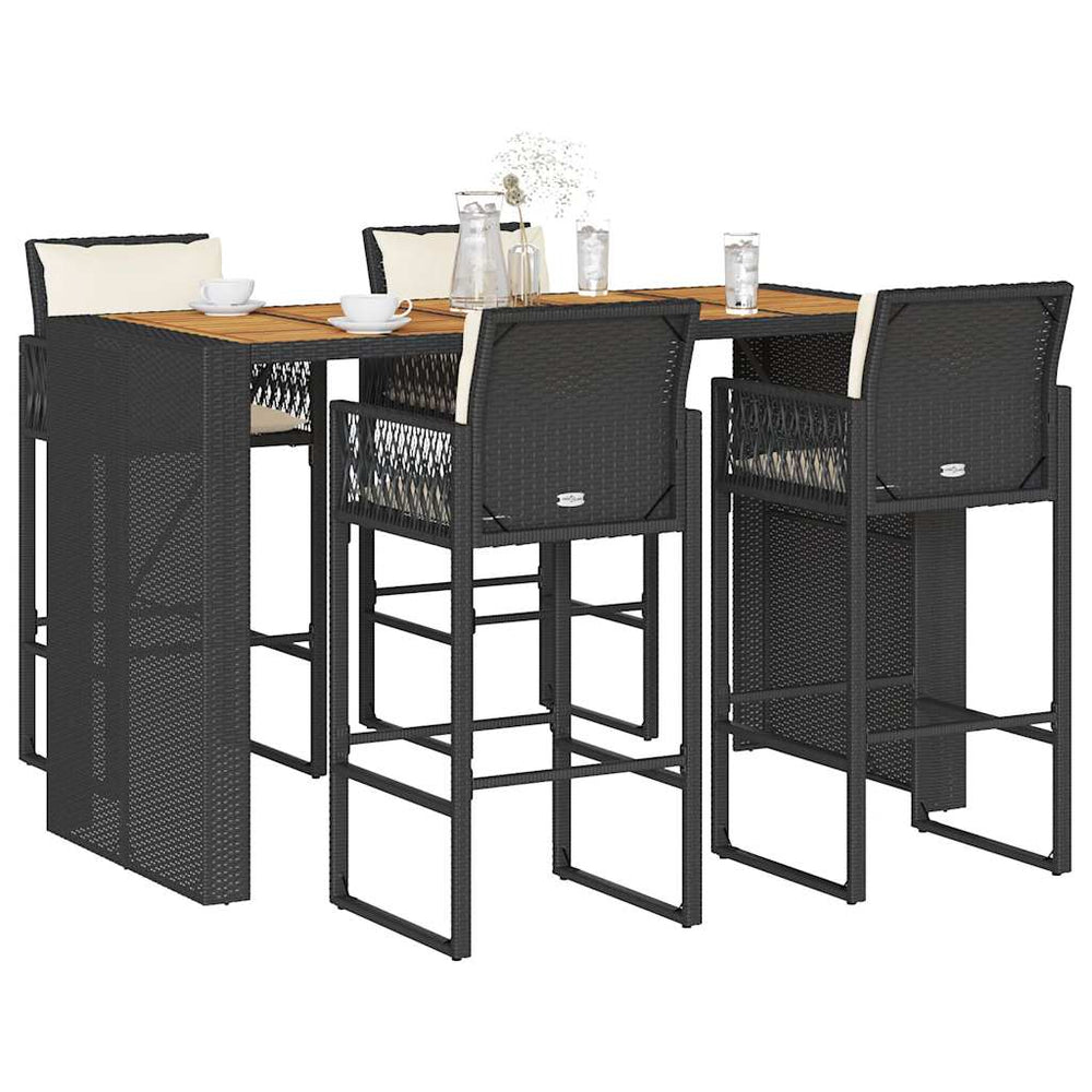 5-tlg. Gartenbar-Set Schwarz Poly Rattan Akazie